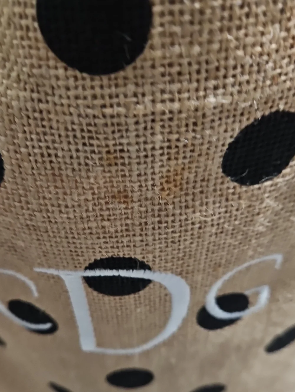 Monogrammed Polka Dot Natural Jute Tote with Black Handles